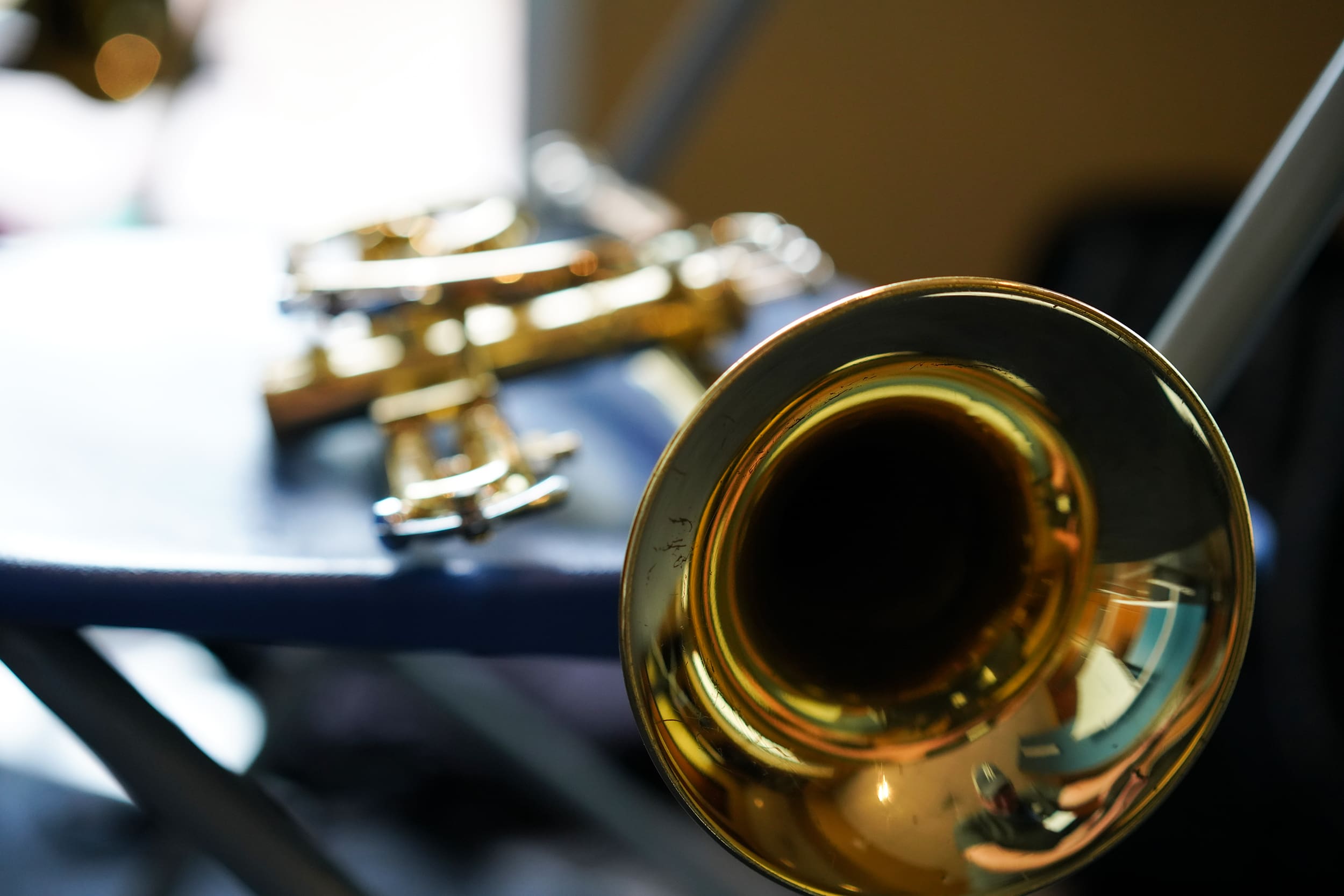 Close-up photo of horn instrument.